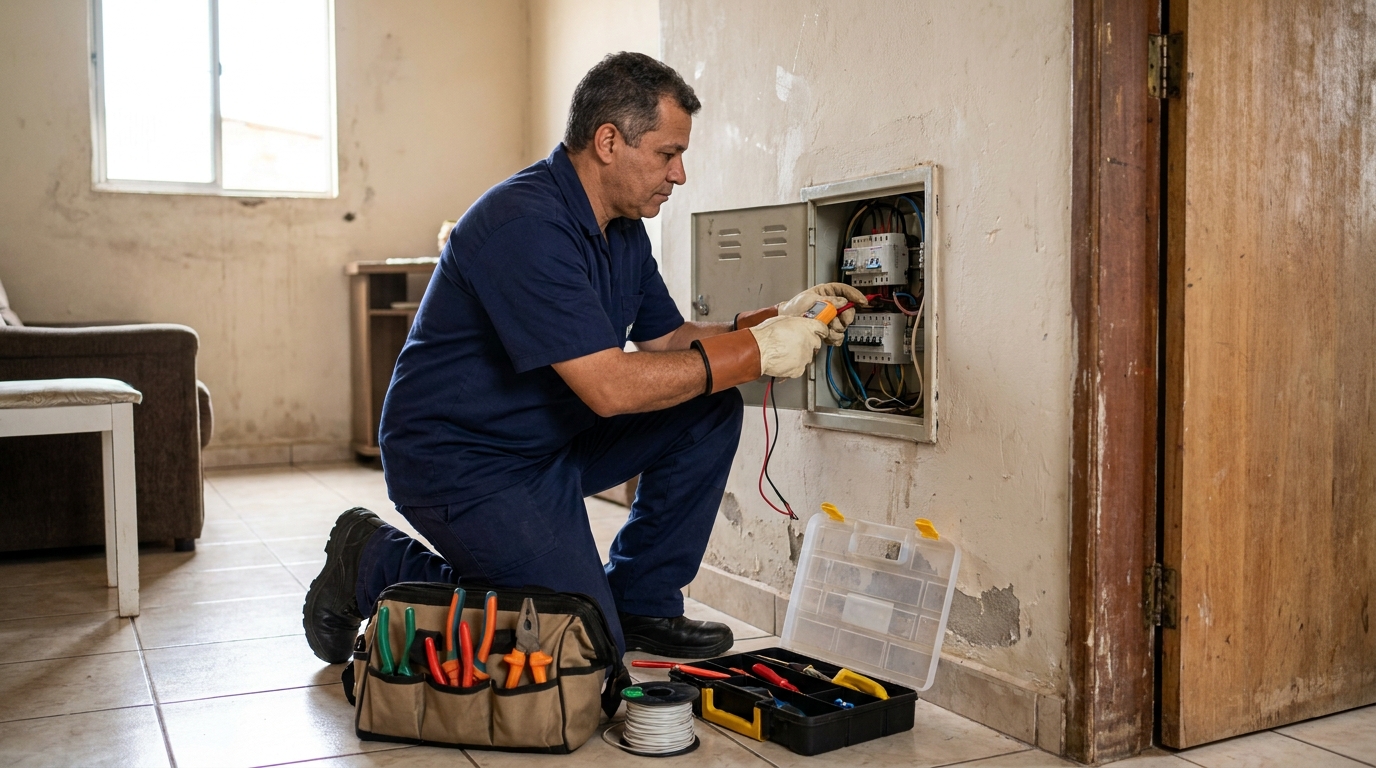 Eletricista com ferramentas em Itajaí‑SC