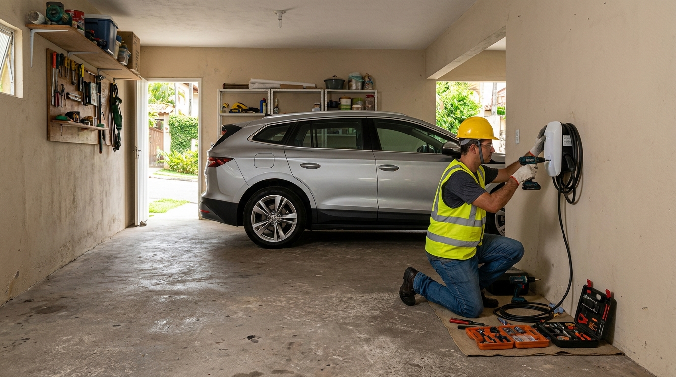 Instalacao de carregador de carro eletrico residencial em Itajaí‑SC