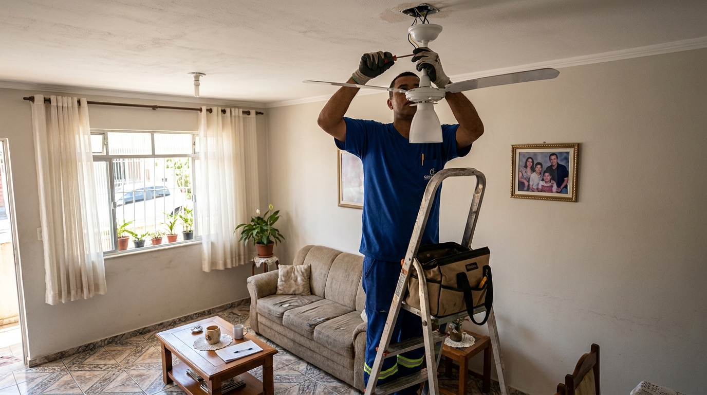 Instalacao de ventilador de teto residencial em Itajaí‑SC