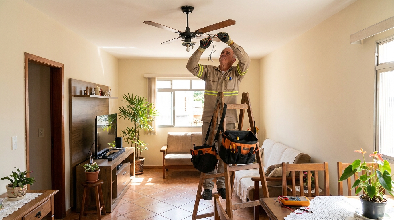 Montagem de ventilador de teto em Itajaí‑SC